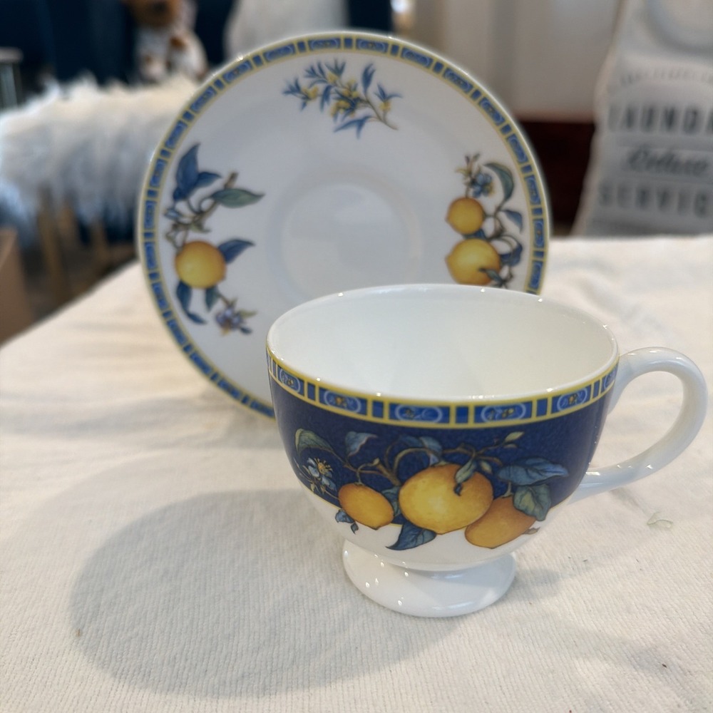 Wedgwood Citrons Lemons & Leaves Leigh Shape Footed Cup and Saucer Bone China
